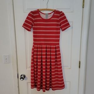 Lularoe Amelia Dress red with white stripes. Size XS